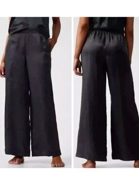 Athleta Black Lounge Sleep Pants Silky Cupro Wide Leg